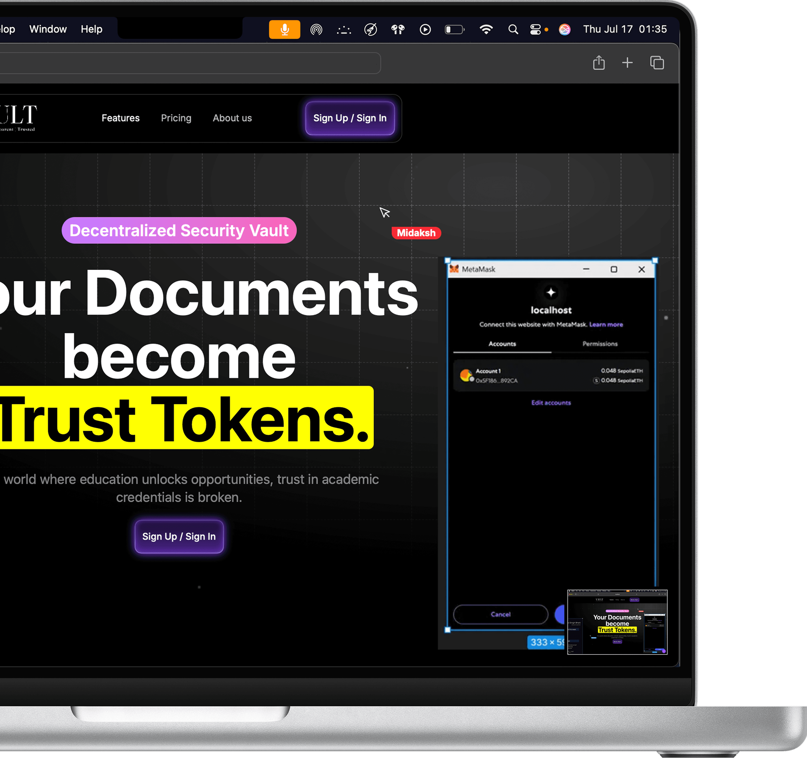 Vault Landing Page